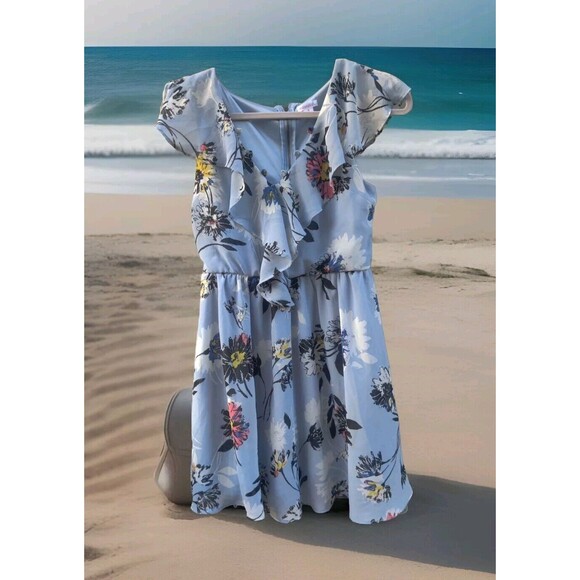 Xhilaration Womens Blue Floral Dress Size Medium M Beach Flowers Spring Summer - Picture 1 of 12